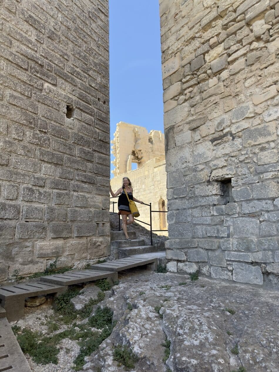 Between the walls.
