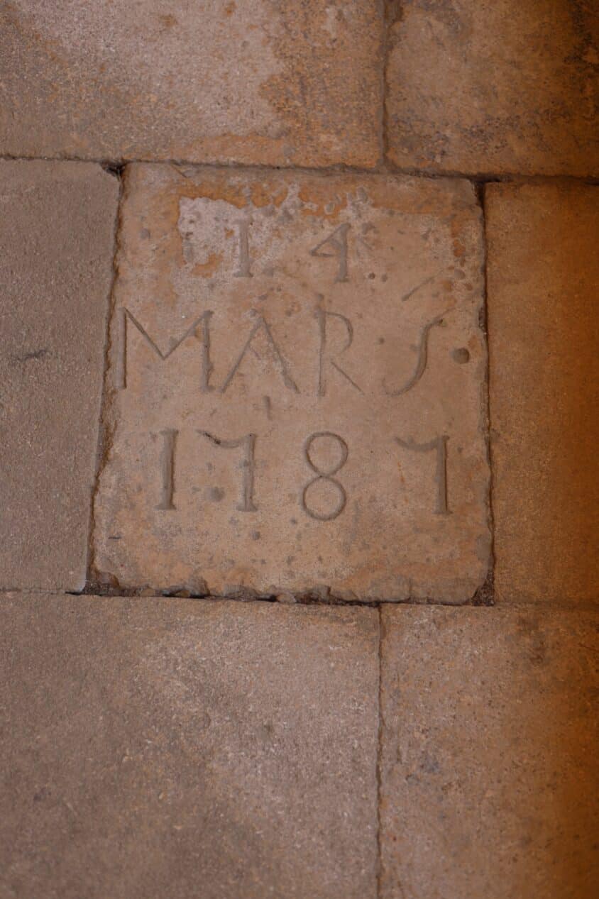 ‘14 Mars 1787’ — carved months after secularization.