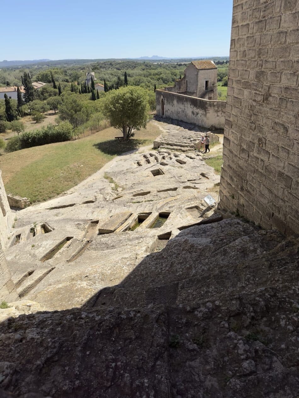 Dozens of body-shaped rock-cut tombs at Montmajour